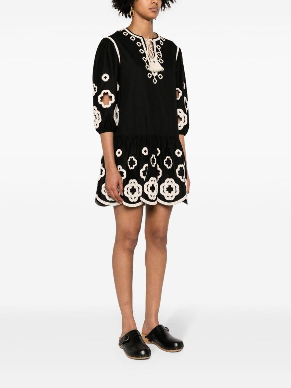 Maje Black Mini Dress with Cream Floral Cutouts
